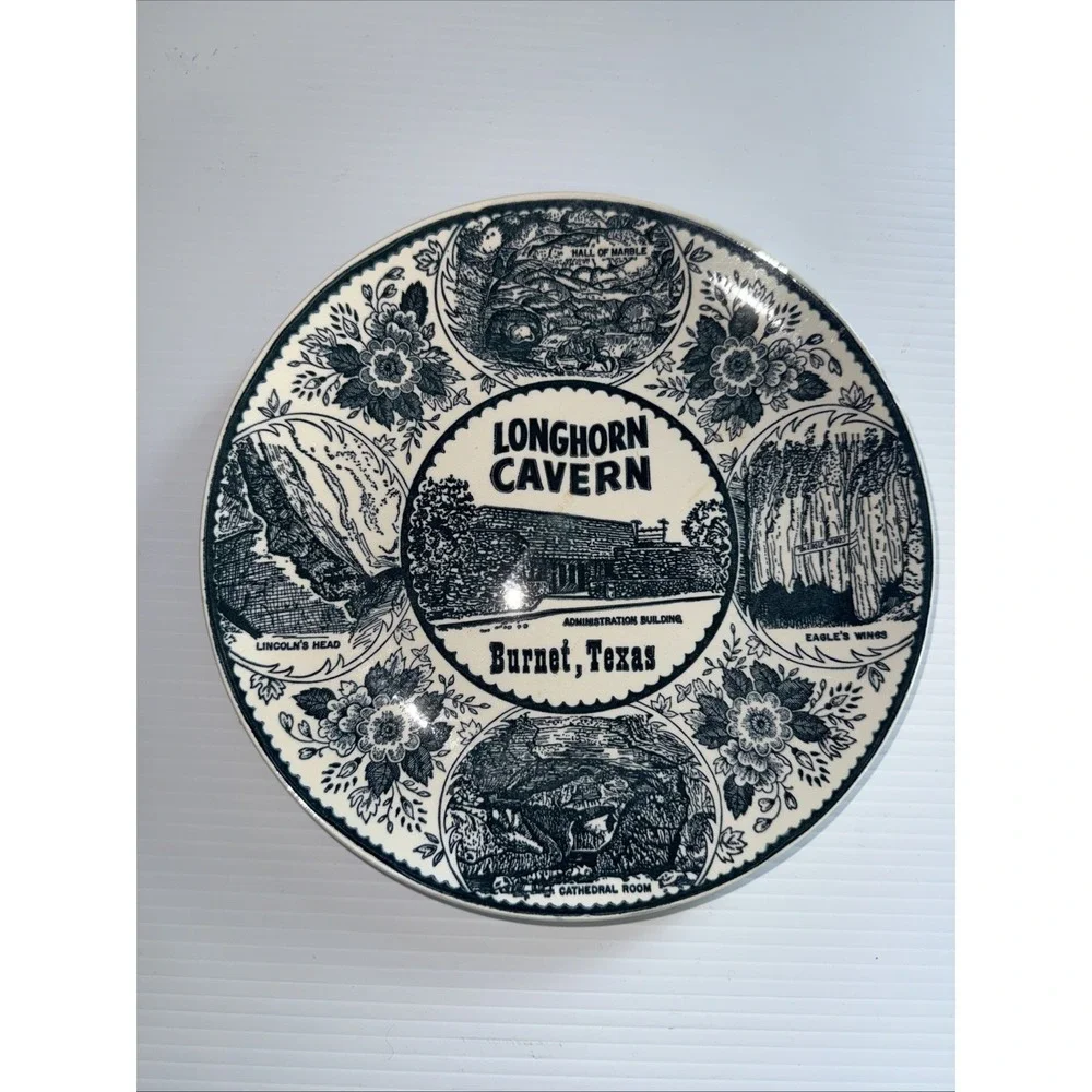 VINTAGE 1940-50s BURNET TEXAS LONGHORN CAVERN SOUVENIR PLATE